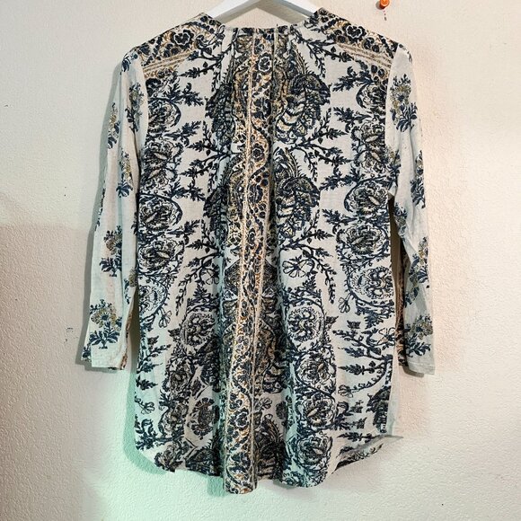 Lucky Brand Womens Boho Tunic Peasant Top XL Blue Floral 3/4 Sleeve Lightweight - Picture 4 of 10
